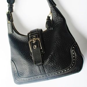 Coach Hampton Hobo Black Pebbled Leather